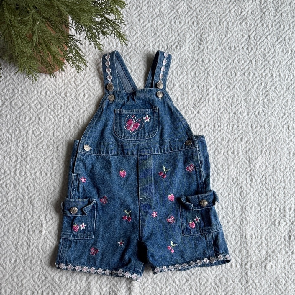 Vintage Embroidered Denim Kids Overalls Sz 24M